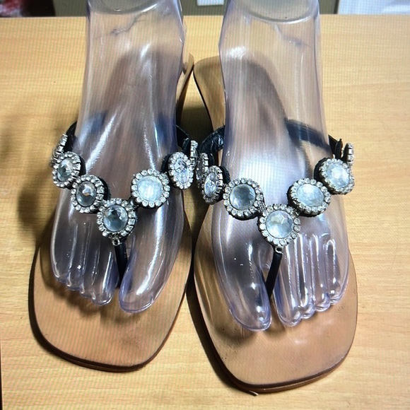 Yellow Box Cage Wedge Sandals Jeweled 7.5 - Picture 3 of 9